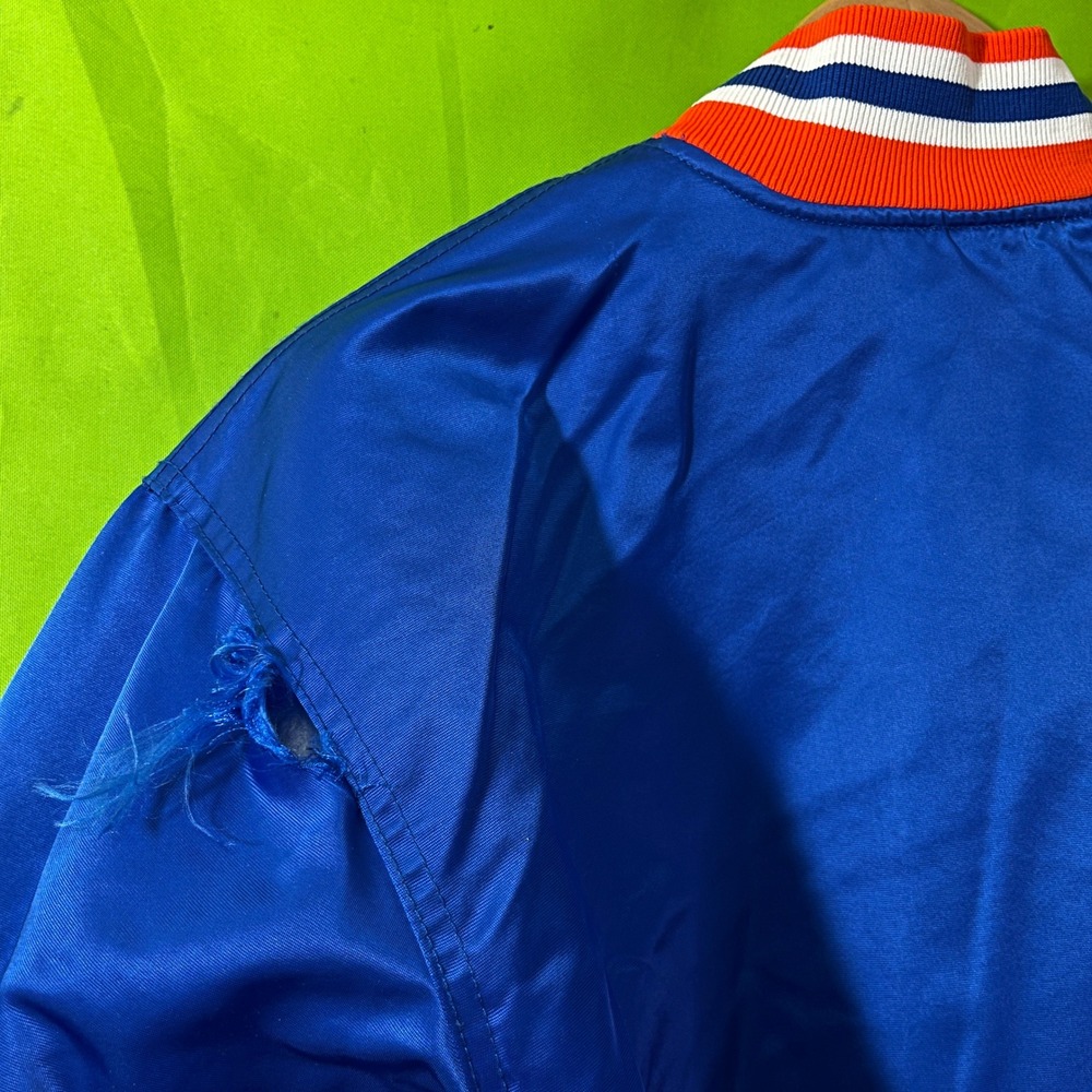 Vintage 80s Felco Boise State College Satin Bomber Jacket Blue Orange Mens Large - Picture 6 of 6
